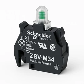 ZBVM34 Schneider Electric zöld fényblokk Ø22-es fejhez, beépített LED 230...240V dugaszolható csatlakozóval