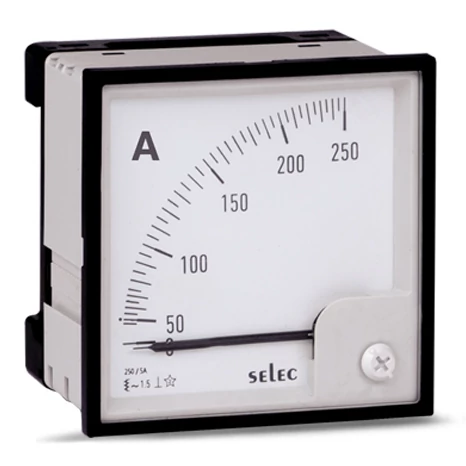 Analóg ampermérő,  5A direkt mérés, egyfázisú, 96x96mm, választható skálalappal (melyekből az leírás és paraméterek mezőben tud választani)