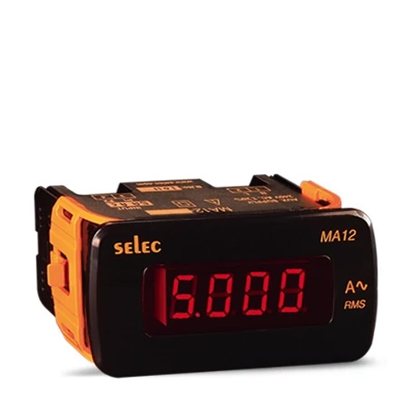 Selec MA12 digitális egyfázisú ampermérő, 4 számjegyű LED, 110–240 VAC, 48×96 mm