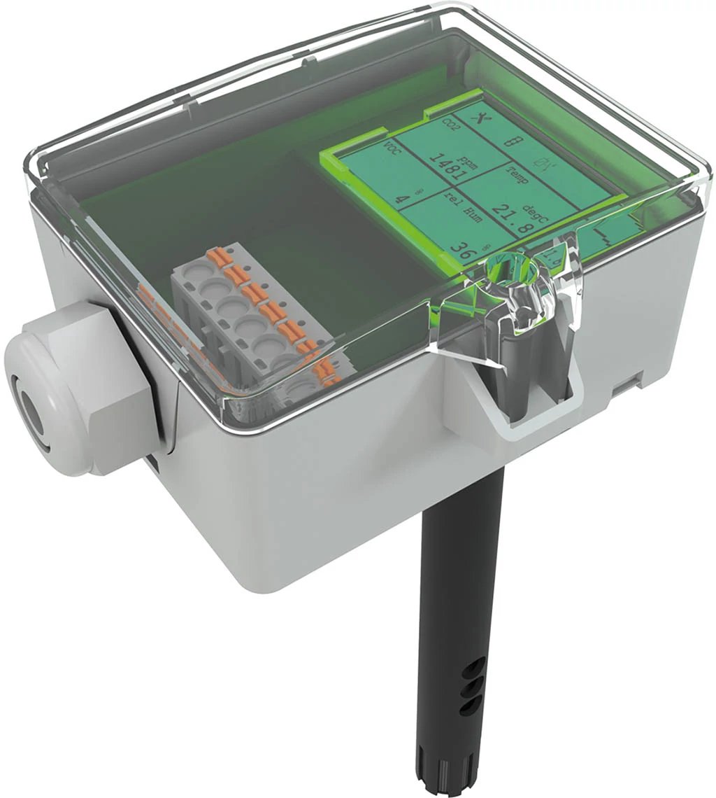 Thermokon LK+ CO2 LCD RS485 Modbus légcsatorna hőmérséklet és CO2 távadó 180mm